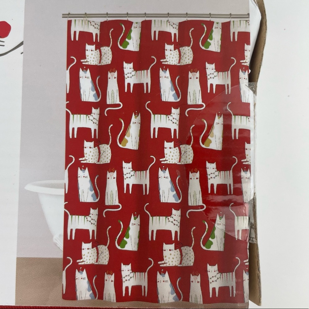 Cute Cat Christmas Design Shower Curtain- JINGLE AND JOY  🎄